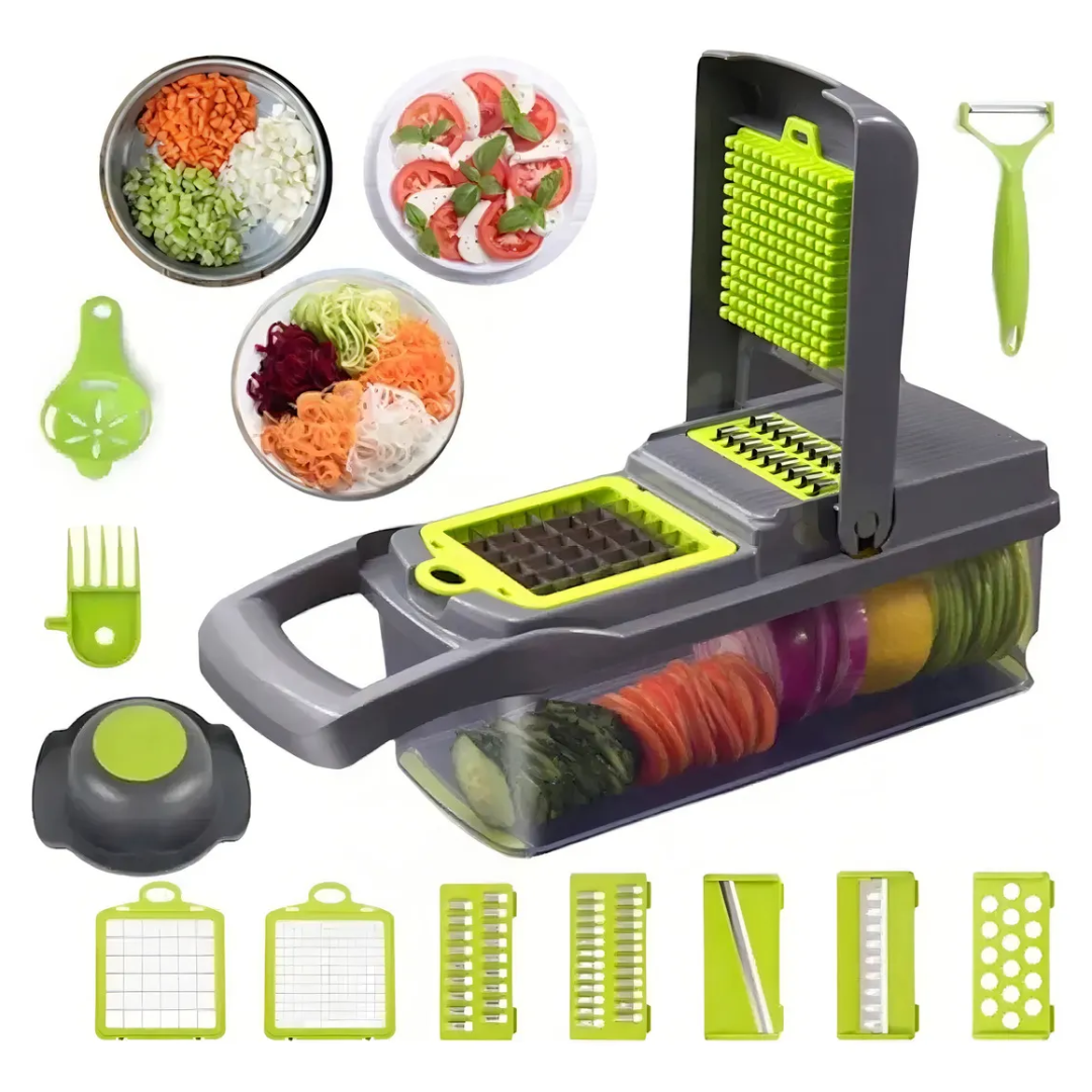 Cortador y Rallador Multifuncional 16 en 1 con Recipiente