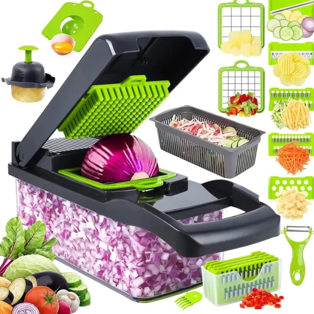 Cortador y Rallador Multifuncional 16 en 1 con Recipiente