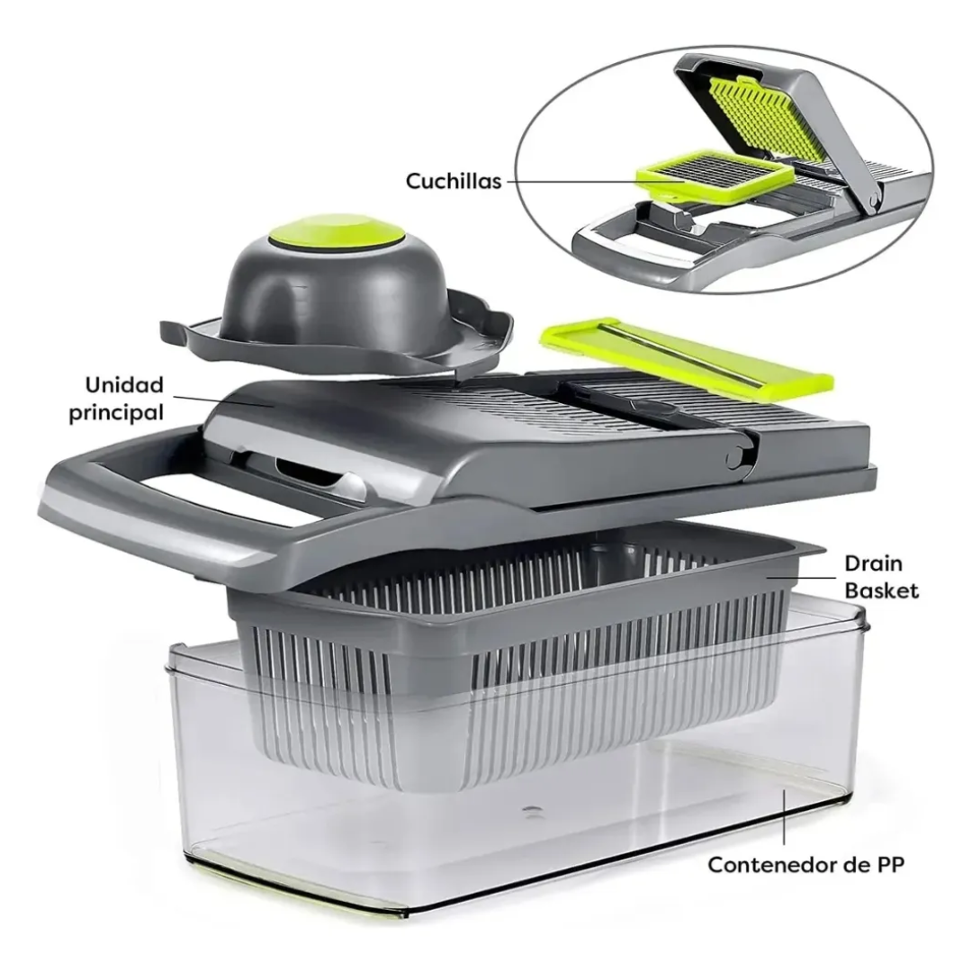 Cortador y Rallador Multifuncional 16 en 1 con Recipiente