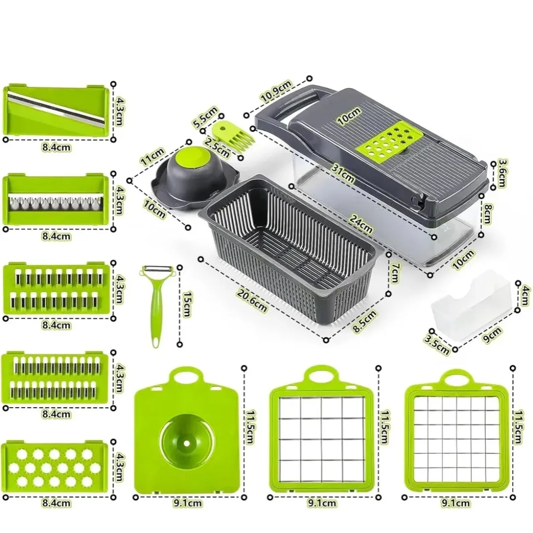Cortador y Rallador Multifuncional 16 en 1 con Recipiente
