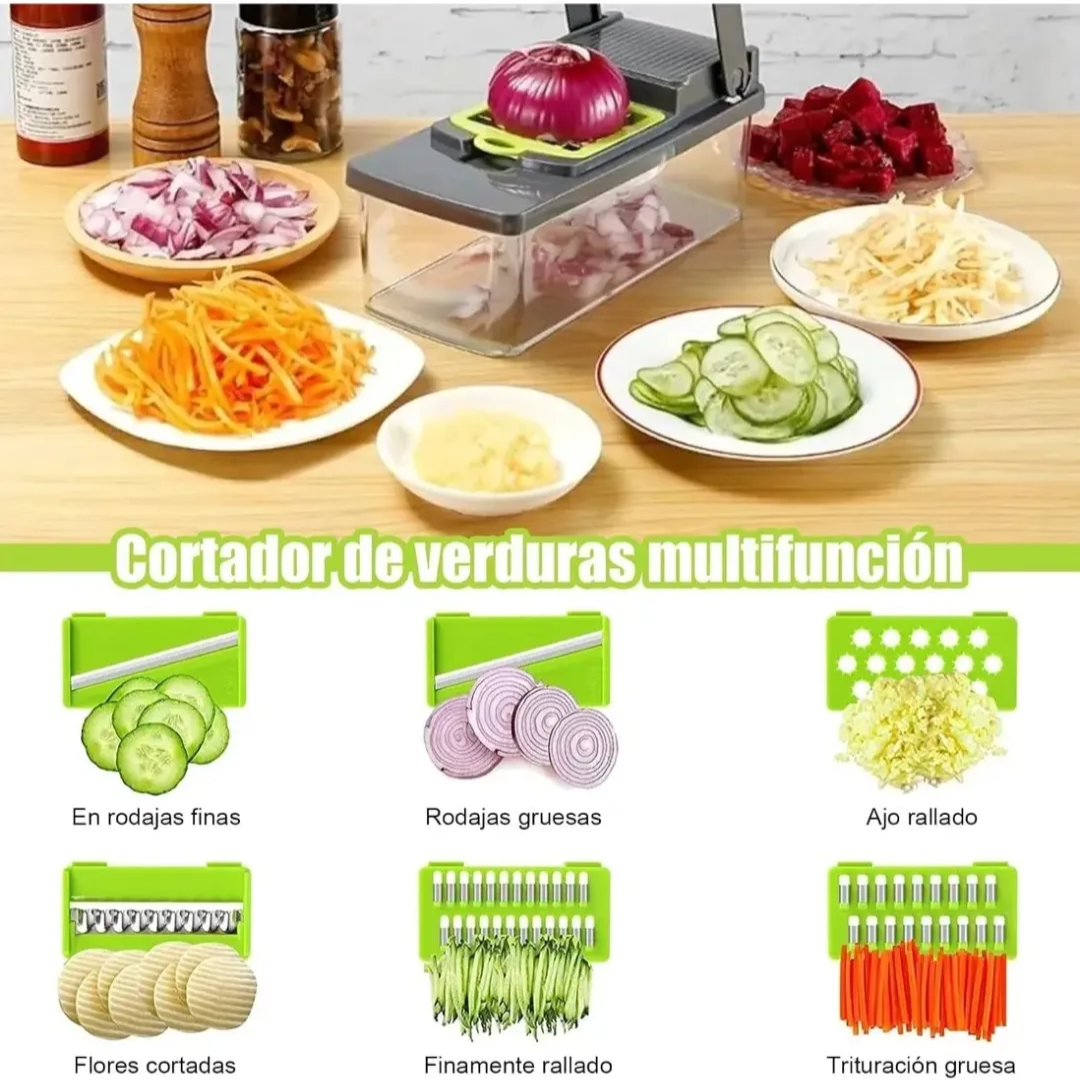 Cortador y Rallador Multifuncional 16 en 1 con Recipiente
