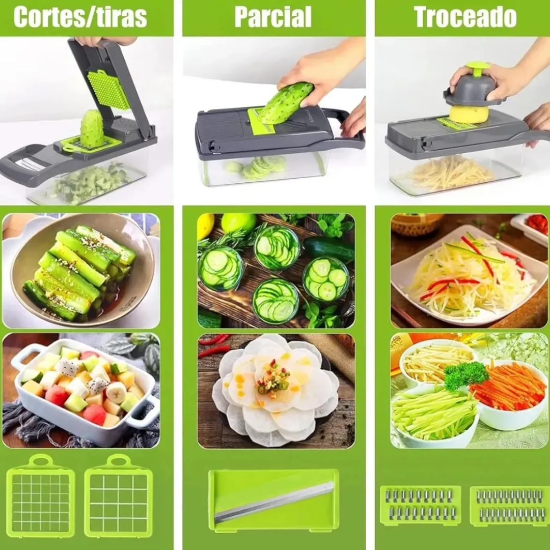 Cortador y Rallador Multifuncional 16 en 1 con Recipiente