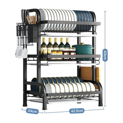 CleanTier™ – Rack Escurridor de Platos de Acero Inoxidable con Tres Niveles
