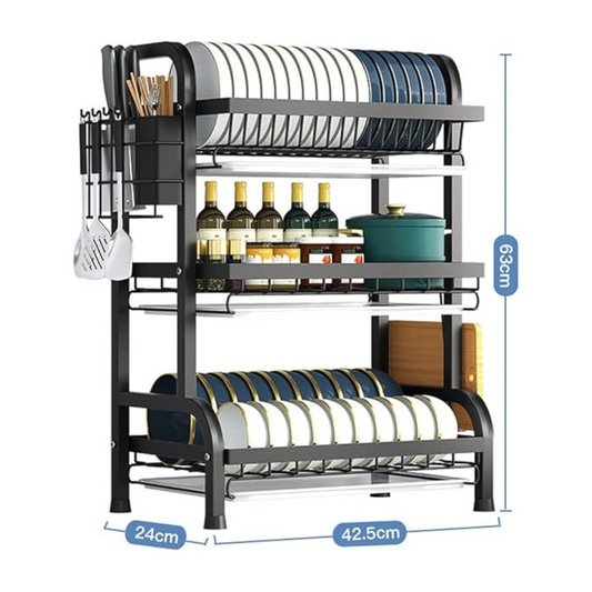 CleanTier™ – Rack Escurridor de Platos de Acero Inoxidable con Tres Niveles