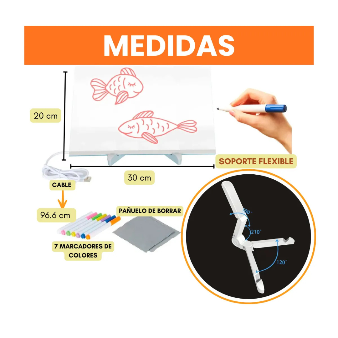 Pizarra Mágica LED USB Acrílica 20x30